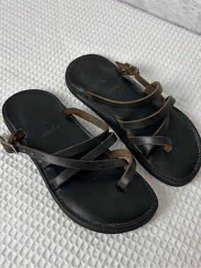 Dave Piper & Son San Antonio Leather Sandals Women’s 7 Black Brown Strappy